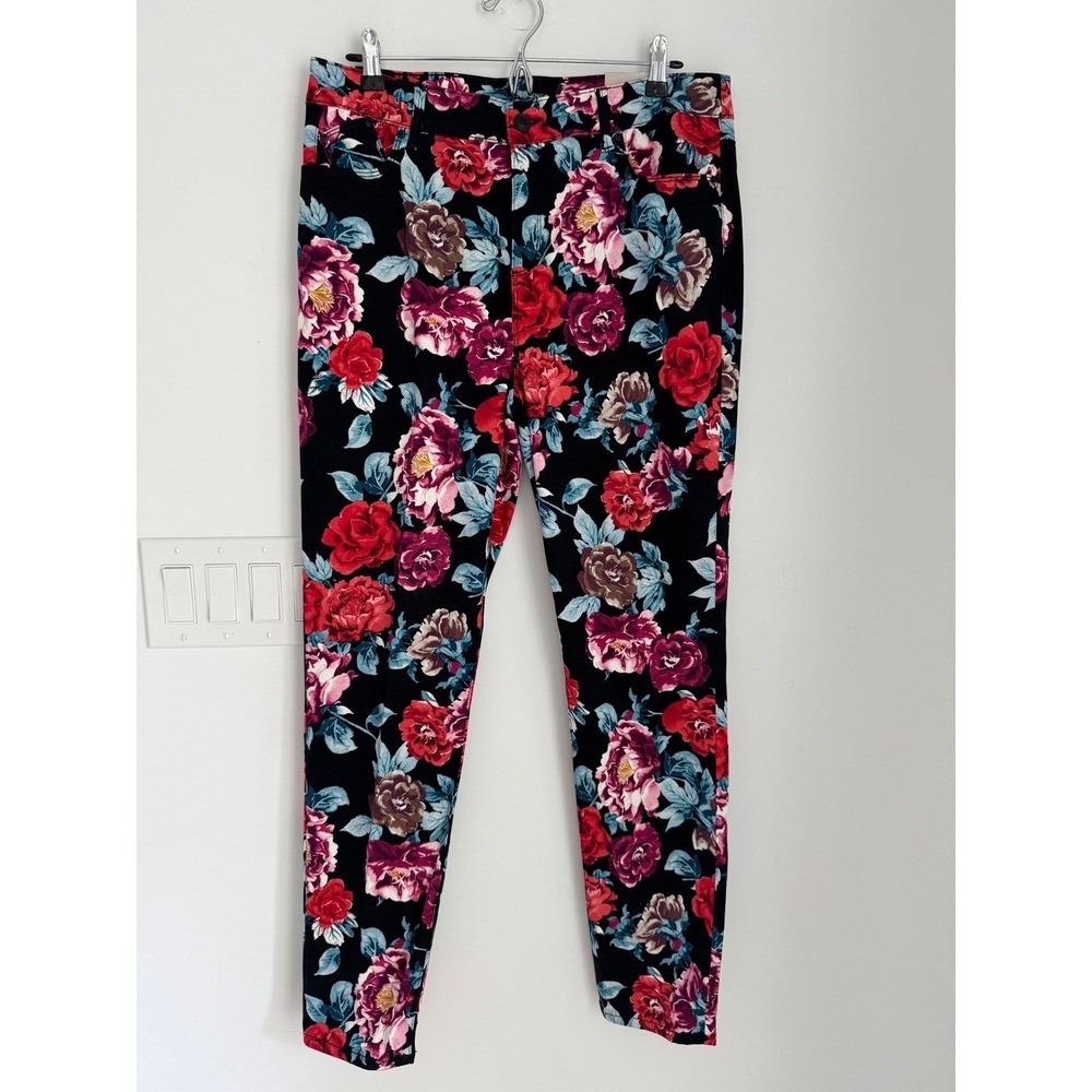 Chico's Regal Rose Jegging Floral Print Slim Pants Black Multi Size 12R NEW